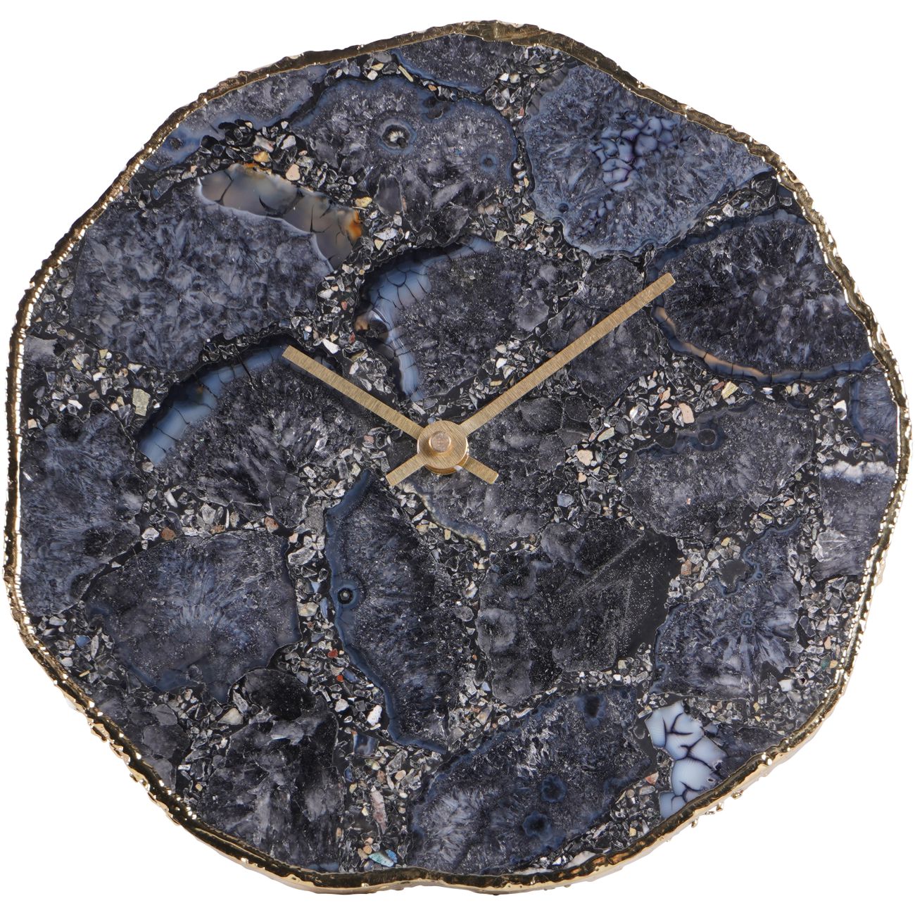 Smokey Agate Stone & Gold Mantel Clock